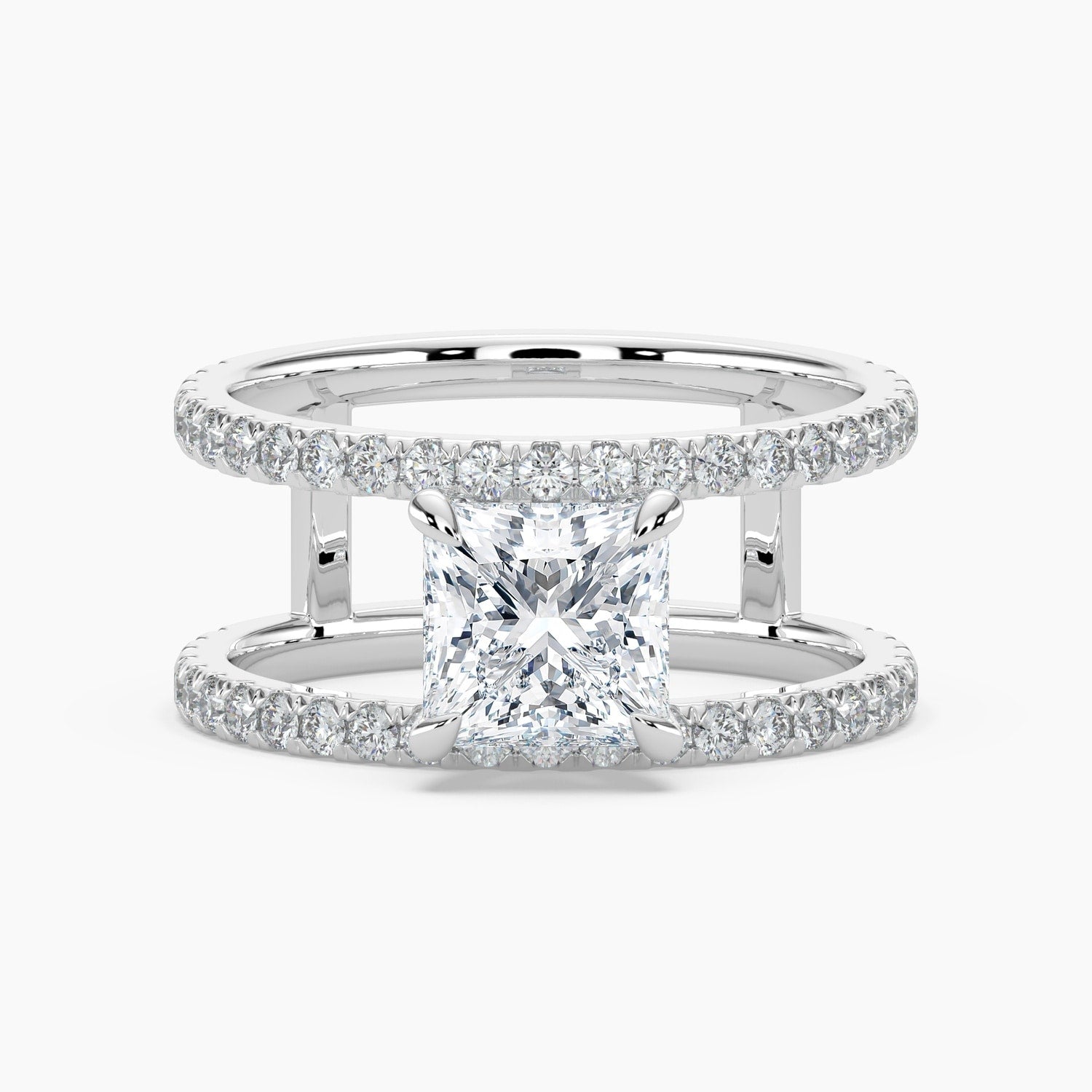 Auriya 14K Gold Lab Grown Diamond Princess Cut Open Double Band Engagement Ring 1.63 5.63Ct. Tw. F G Vs