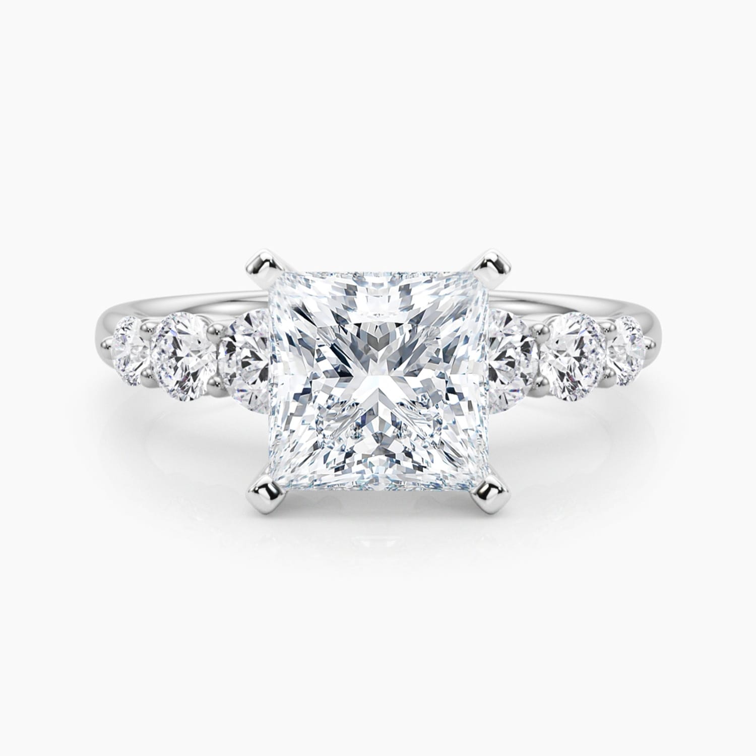 Auriya 14K Gold Lab Grown Diamond Princess Cut Tapered Trilogy Accent Engagement Ring 1.62 5.62Ct. Tw. F G Vs