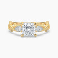 Auriya 14K Gold Lab Grown Diamond Princess Cut Thorn Vine Three Stone Hidden Halo Engagement Ring 1.34 5.34Ct. Tw. F G Vs