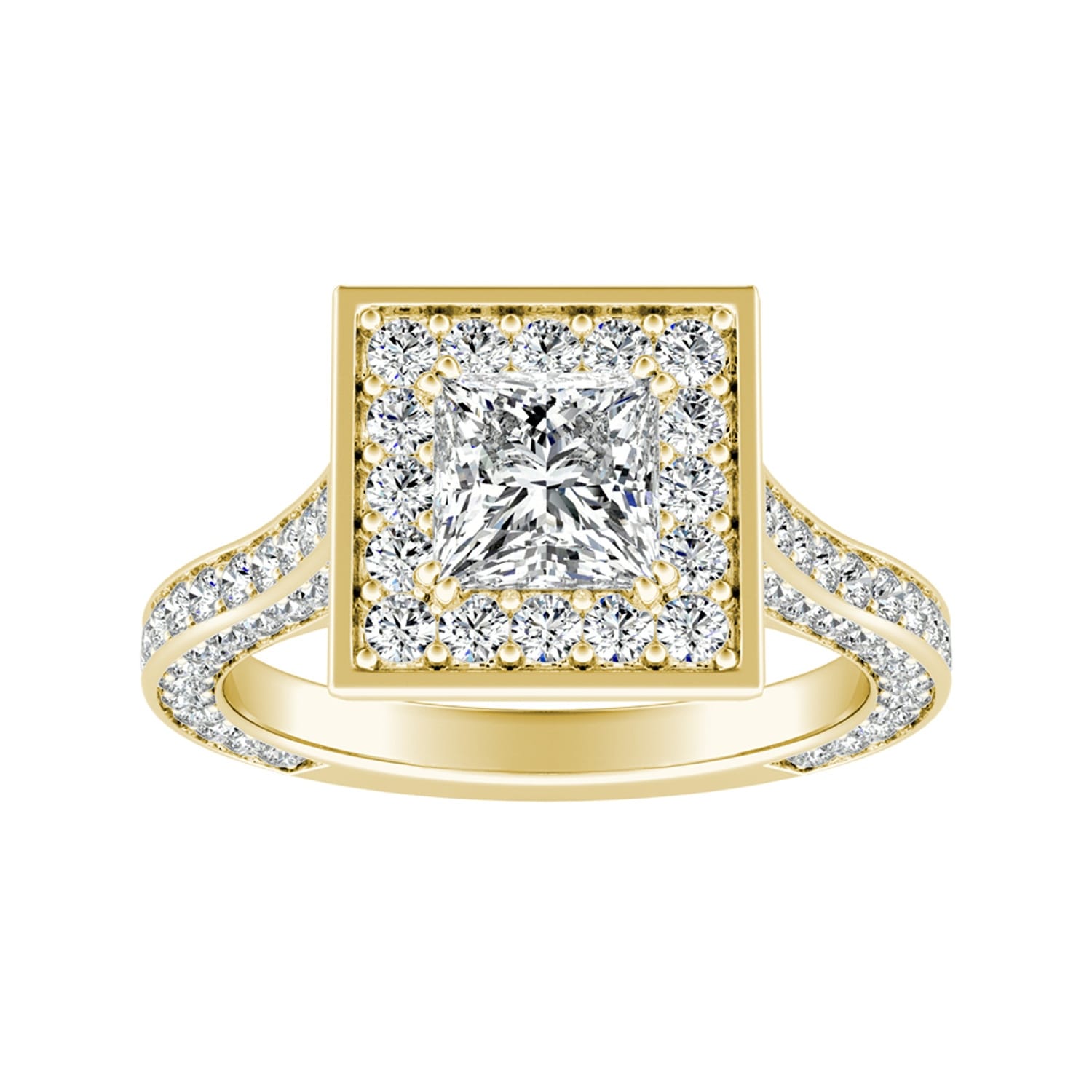Auriya 14K Gold Lab Grown Diamond Princess Cut Three Sided Halo Engagement Ring 2.27 6.27Ct. Tw. F G Vs