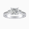 Auriya 14K Gold Lab Grown Diamond Princess Cut Three Stone Fern Leaf Antique Engagement Ring 1.32 5.32Ct. Tw. F G Vs