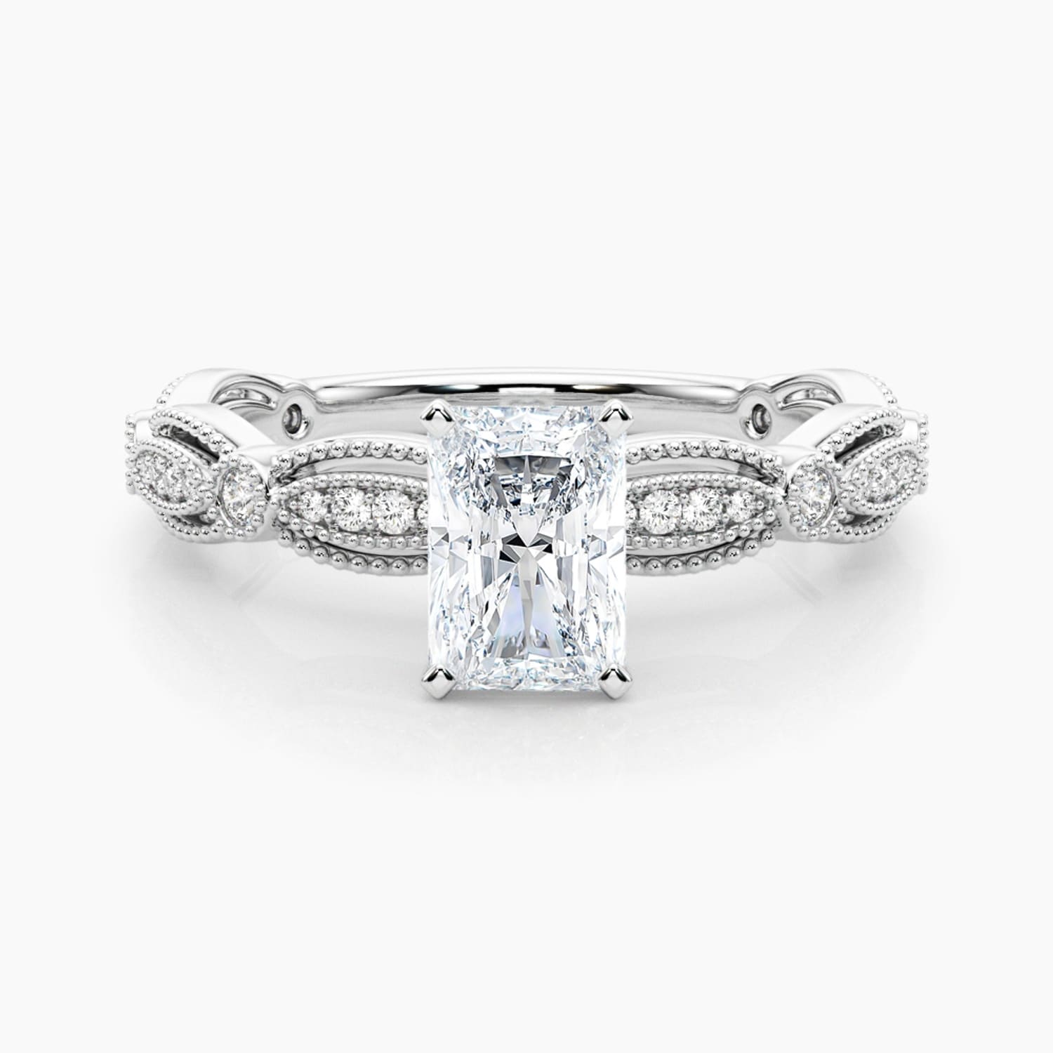 Auriya 14K Gold Lab Grown Diamond Radiant Cut Everlace Milgrain Accent Engagement Ring 1.20 5.20Ct. Tw. F G Vs