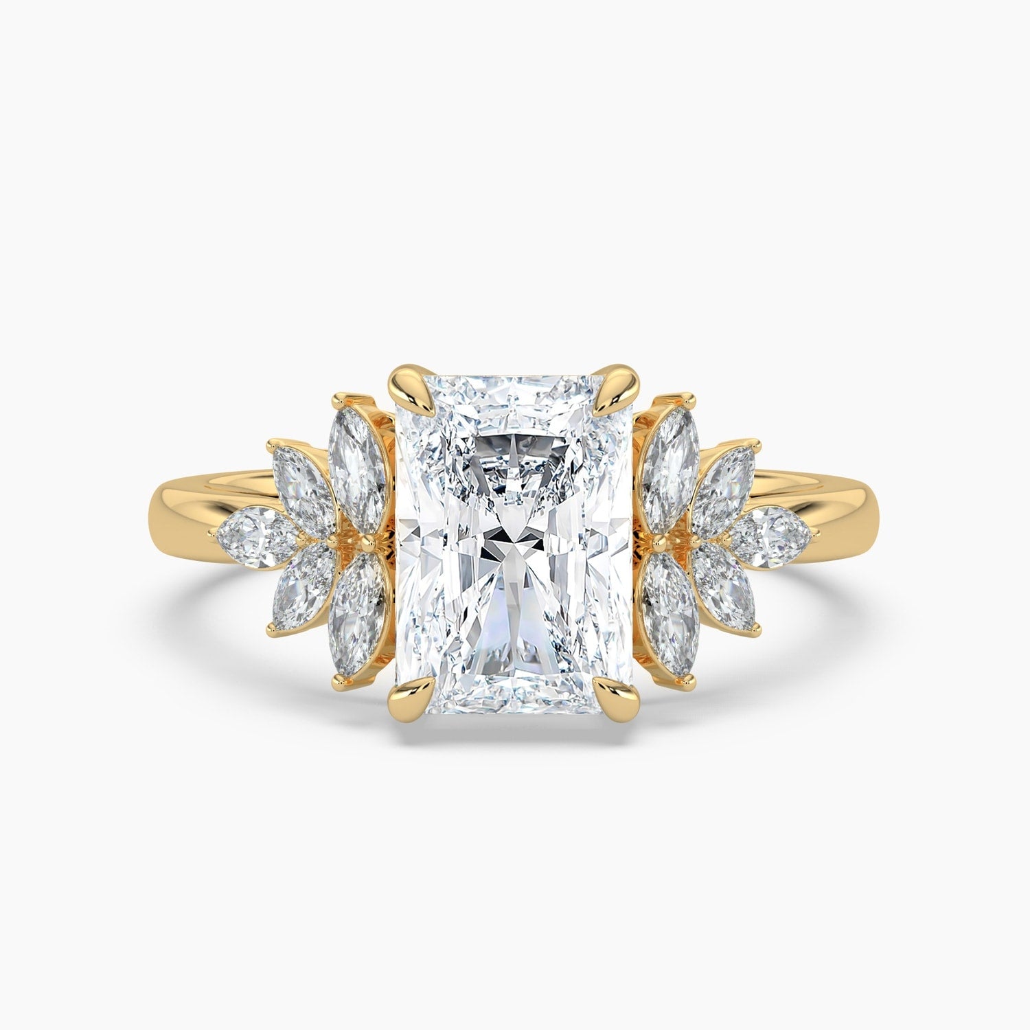Auriya 14K Gold Lab Grown Diamond Radiant Cut Floral Marquise Accent Engagement Ring 1.42 5.42Ct. Tw. F G Vs
