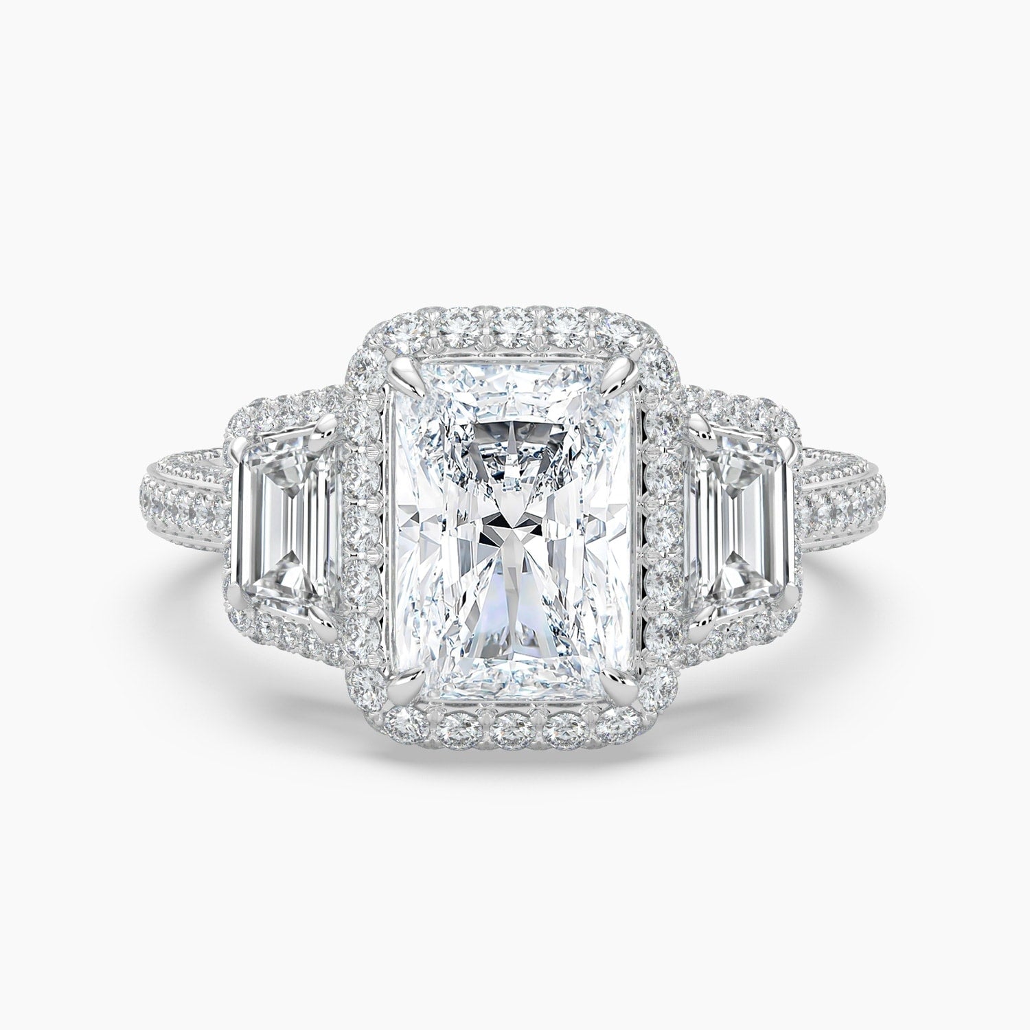 Auriya 14K Gold Lab Grown Diamond Radiant Cut Luxe Three Stone Baguette Accent Engagement Ring 2.49 6.49Ct. Tw. F G Vs