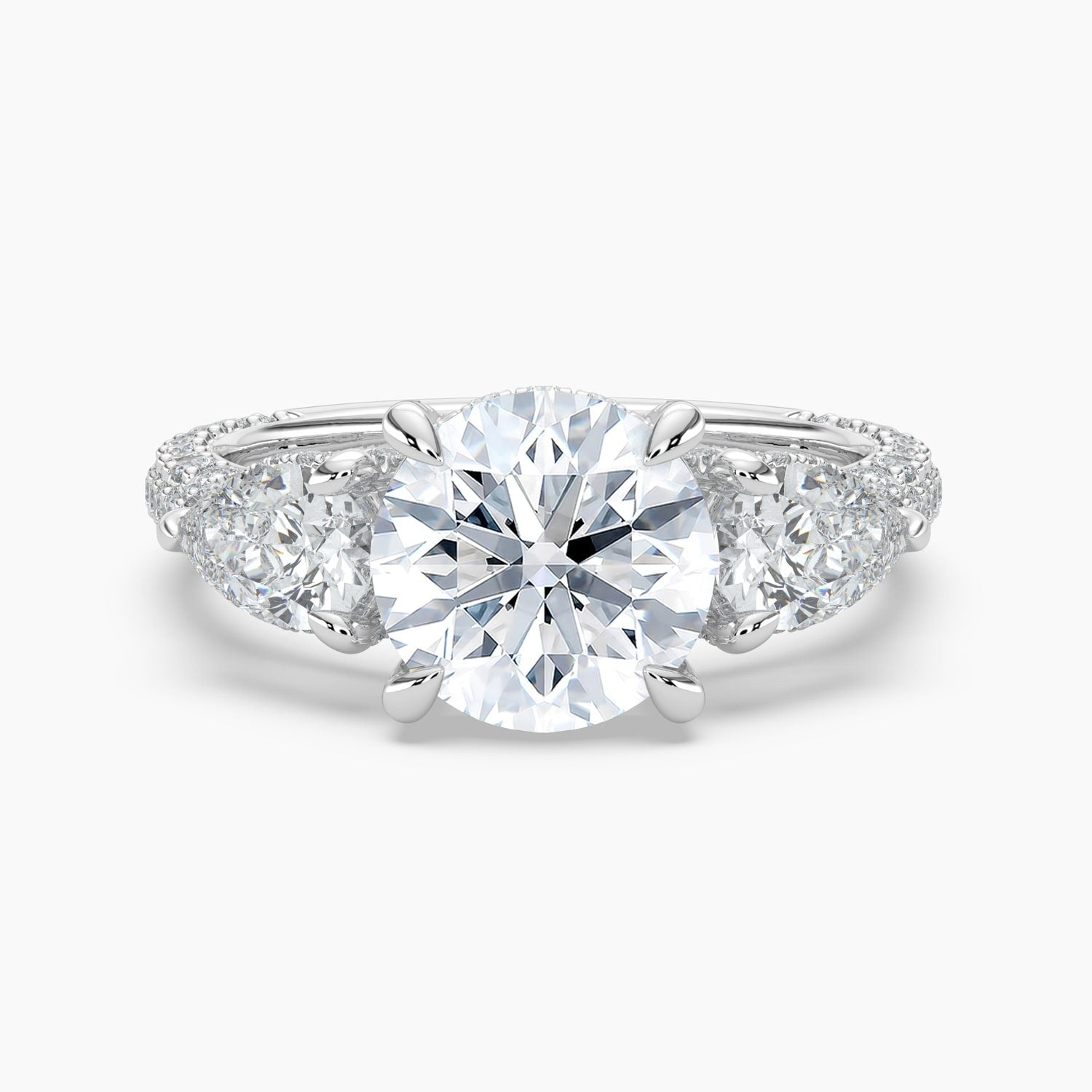 Auriya 14K Gold Lab Grown Diamond Radiant Cut Luxe Three Stone Pear Accent Engagement Ring 2.85 6.85Ct. Tw. F G Vs