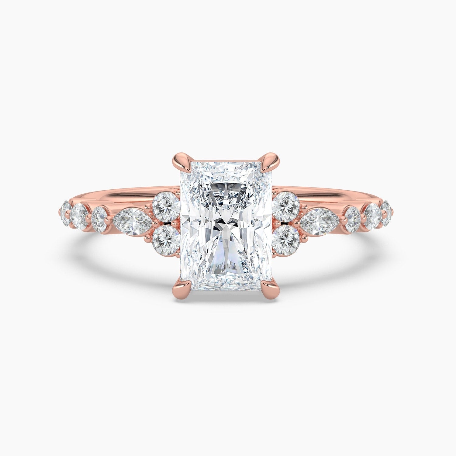 Auriya 14K Gold Lab Grown Diamond Radiant Cut Marquise Round Embrace Engagement Ring 1.19 5.19Ct. Tw. F G Vs