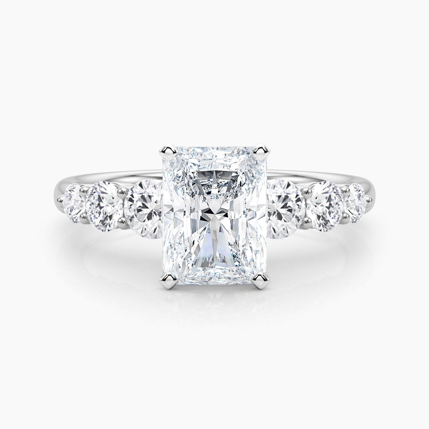 Auriya 14K Gold Lab Grown Diamond Radiant Cut Tapered Trilogy Accent Engagement Ring 1.62 5.62Ct. Tw. F G Vs