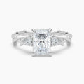 Auriya 14K Gold Lab Grown Diamond Radiant Cut Thorn Vine Three Stone Hidden Halo Engagement Ring 1.34 5.34Ct. Tw. F G Vs