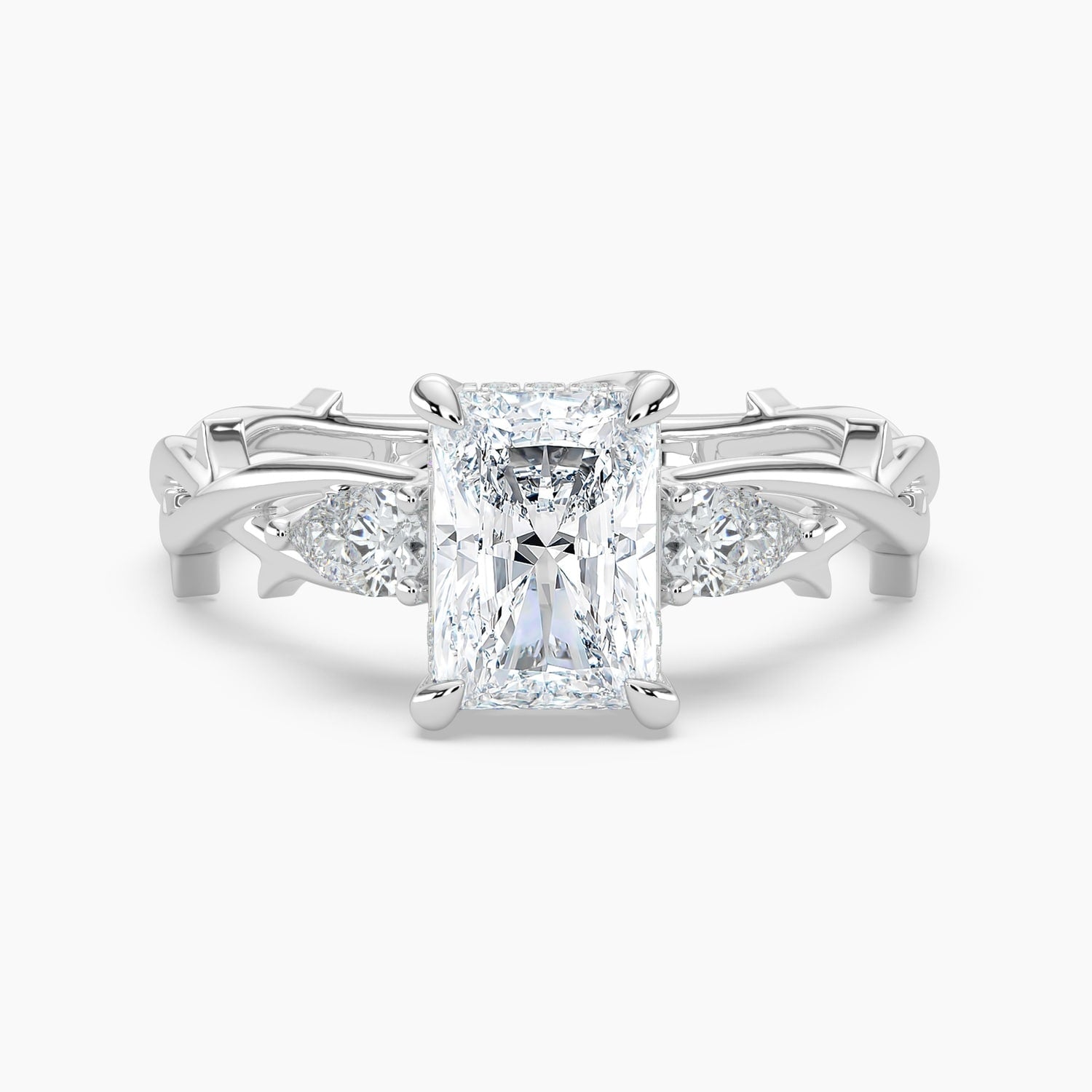 Auriya 14K Gold Lab Grown Diamond Radiant Cut Thorn Vine Three Stone Hidden Halo Engagement Ring 1.34 5.34Ct. Tw. F G Vs