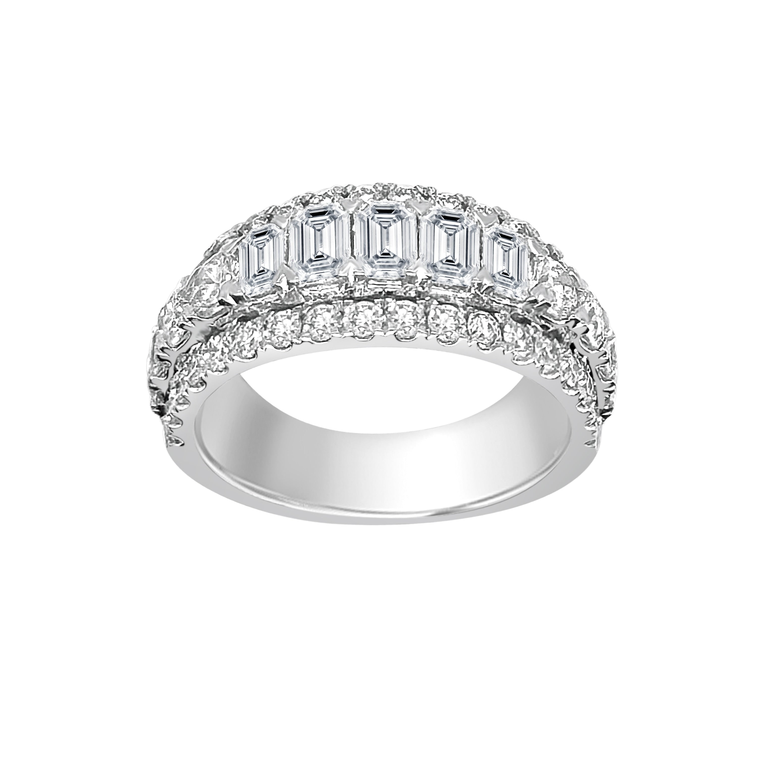 Auriya 14K Gold Lab Grown Emerald Cut And Round Diamond Band 3.70 Ct. Tw. F G Vs