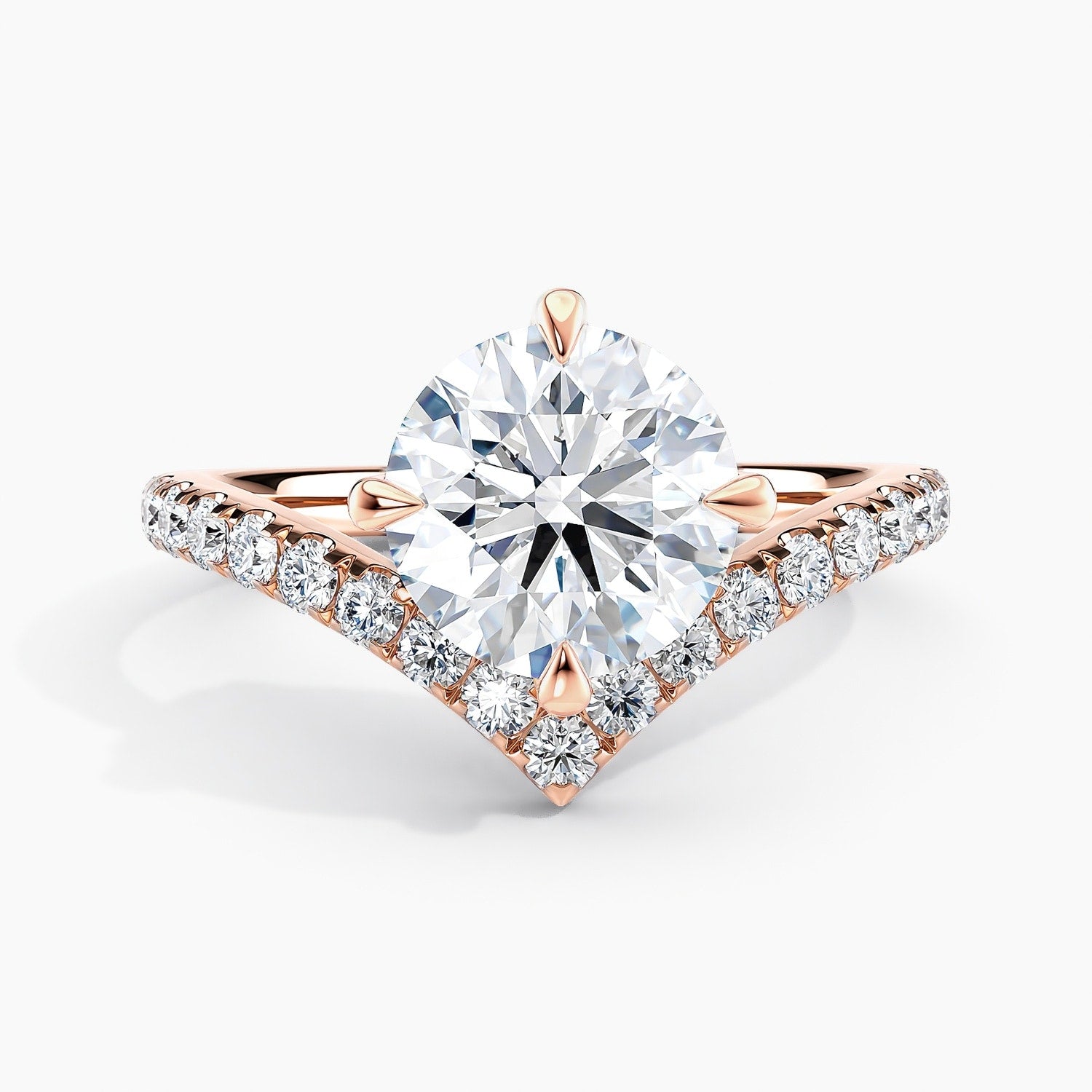 Auriya 14K Gold Lab Grown Diamond Round Chevron V Engagement Ring 1.40 5.40Ct. Tw. F G Vs