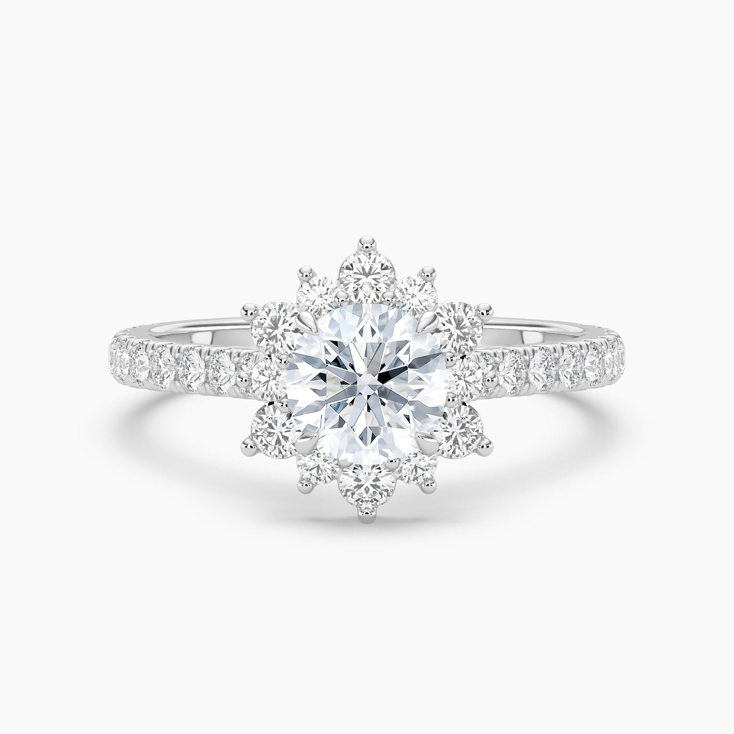 Auriya 14K Gold Lab Grown Diamond Round Diamond Sunburst Halo Engagement Ring 1.71 5.71Ct. Tw. F G Vs