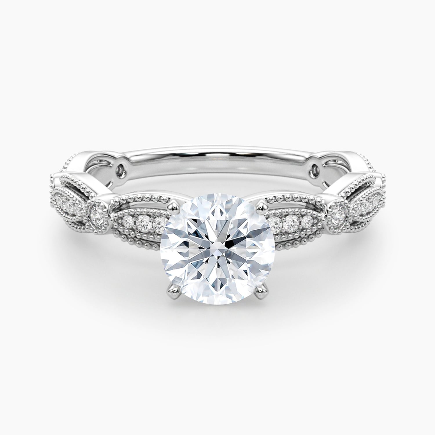 Auriya 14K Gold Lab Grown Diamond Round Everlace Milgrain Accent Engagement Ring 1.20 5.20Ct. Tw. F G Vs