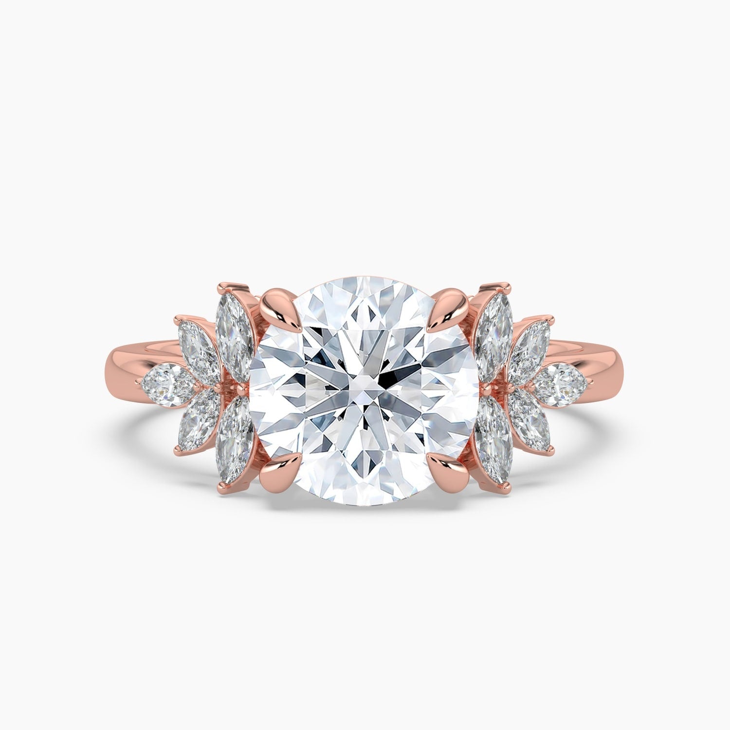 Auriya 14K Gold Lab Grown Diamond Round Floral Marquise Accent Engagement Ring 1.42 5.42Ct. Tw. F G Vs