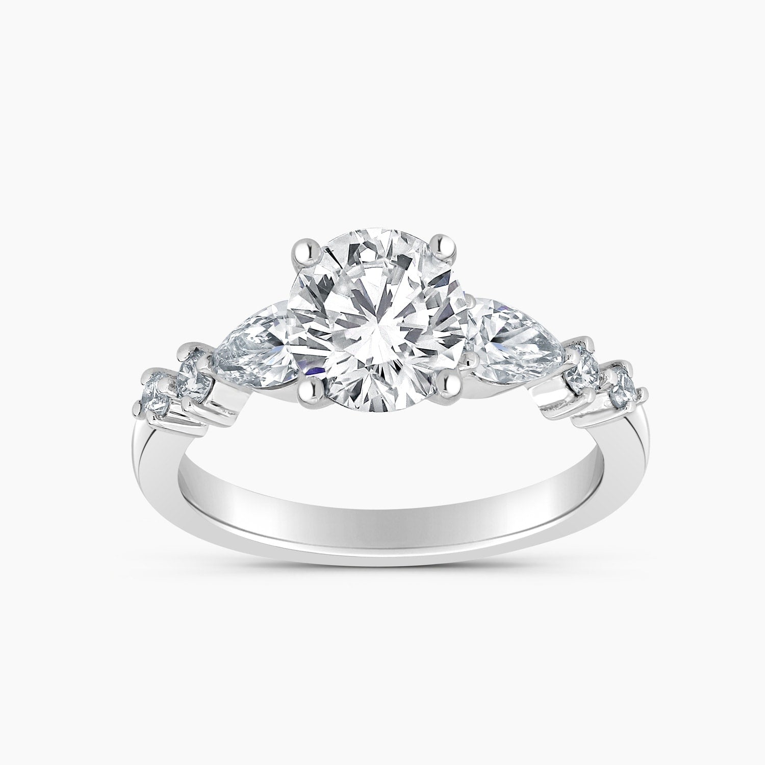 Auriya 14K Gold Lab Grown Diamond Round Graduated Pear Accent Engagement Ring 1.50 5.50Ct. Tw. F G Vs