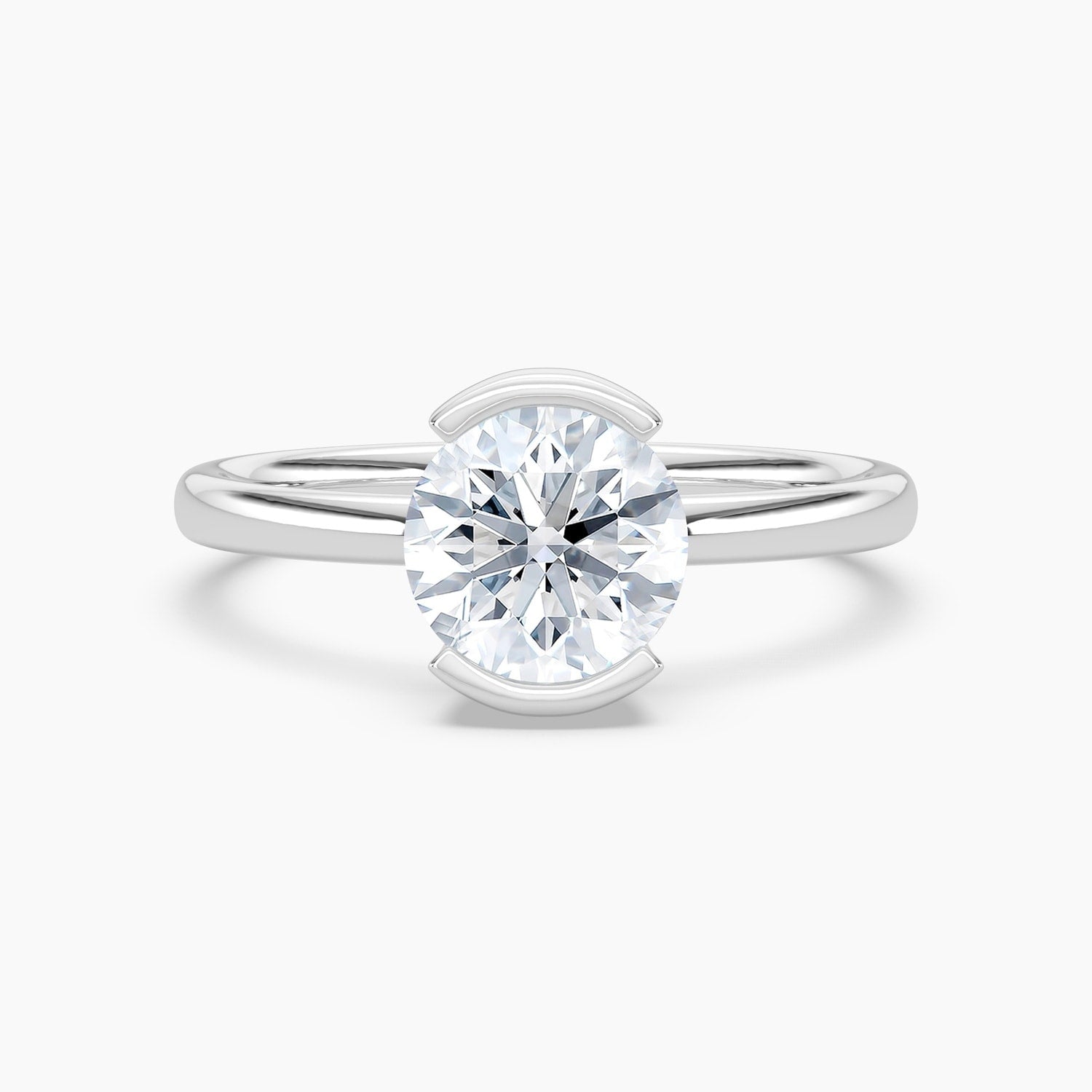 Auriya 14K Gold Lab Grown Diamond Round Half Bezel Solitaire Engagement Ring 1.00 5.00Ct. Tw. F G Vs