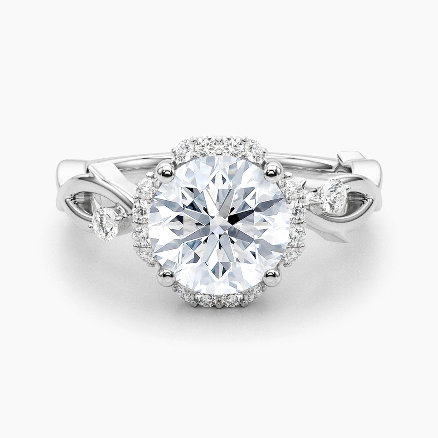 Auriya 14K Gold Lab Grown Diamond Round In Bloom Round Accent Engagement Ring 1.12 5.12Ct. Tw. F G Vs
