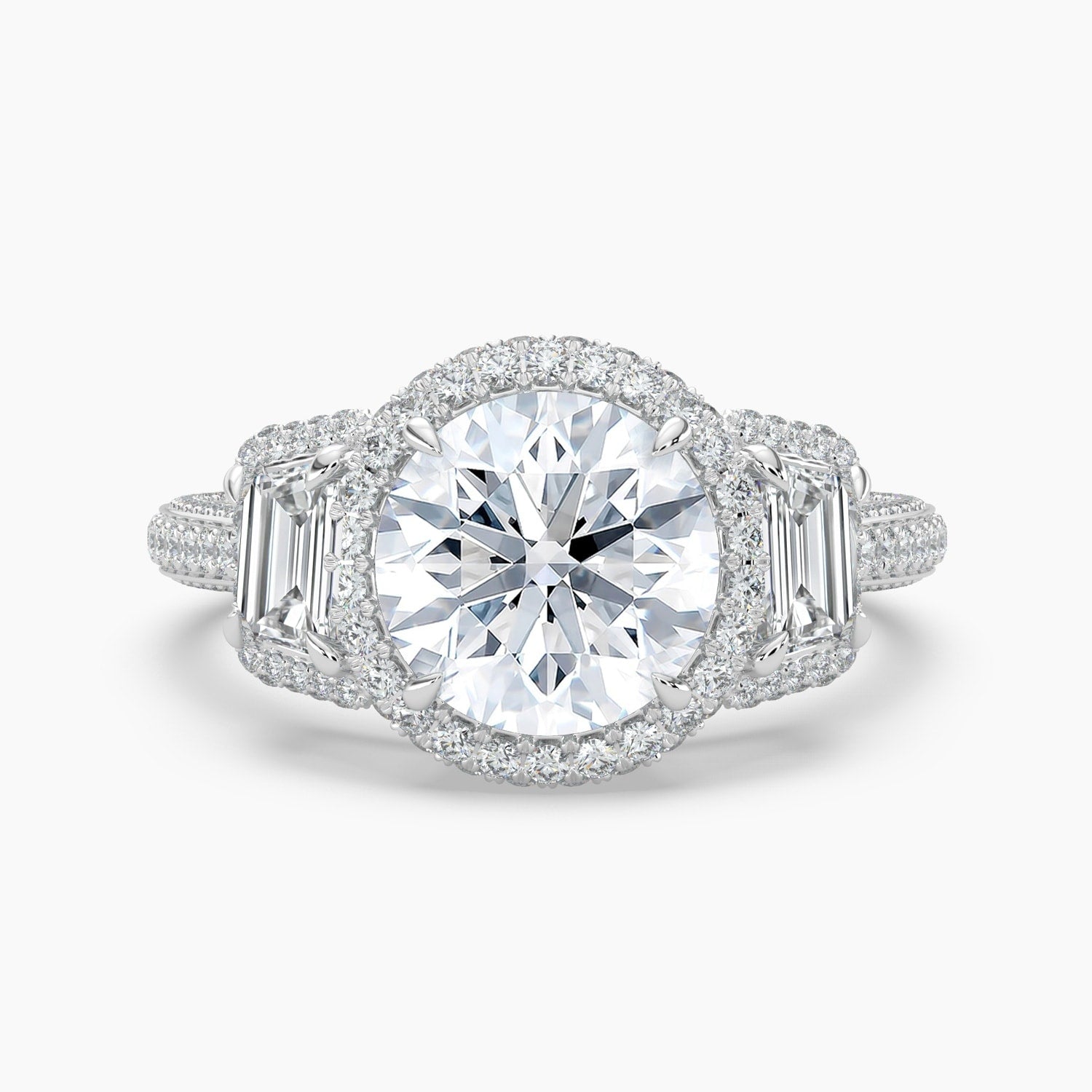 Auriya 14K Gold Lab Grown Diamond Round Luxe Three Stone Baguette Accent Engagement Ring 2.49 6.49Ct. Tw. F G Vs