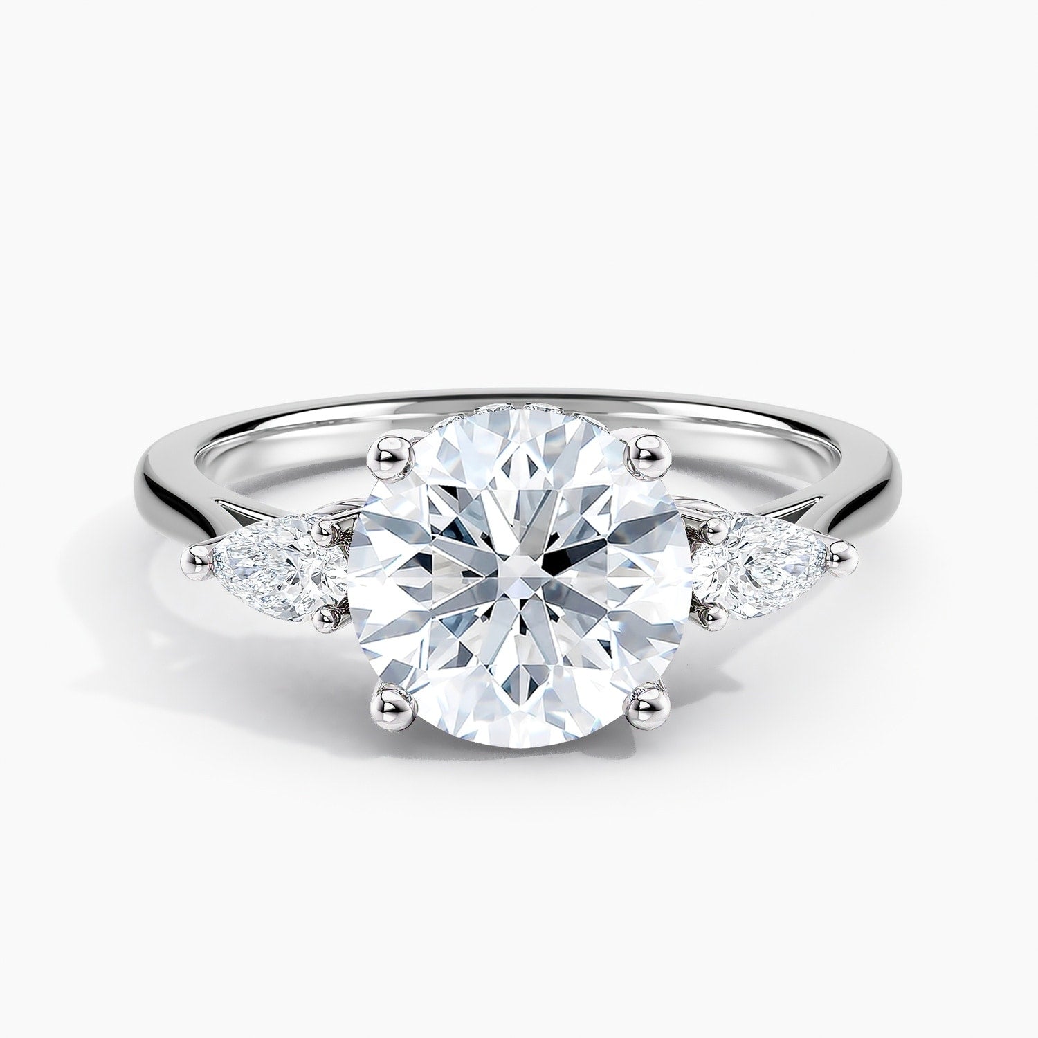 Auriya 14K Gold Lab Grown Diamond Round Petite Modern Three Stone Hidden Halo Engagement Ring 1.27 5.27Ct. Tw. F G Vs