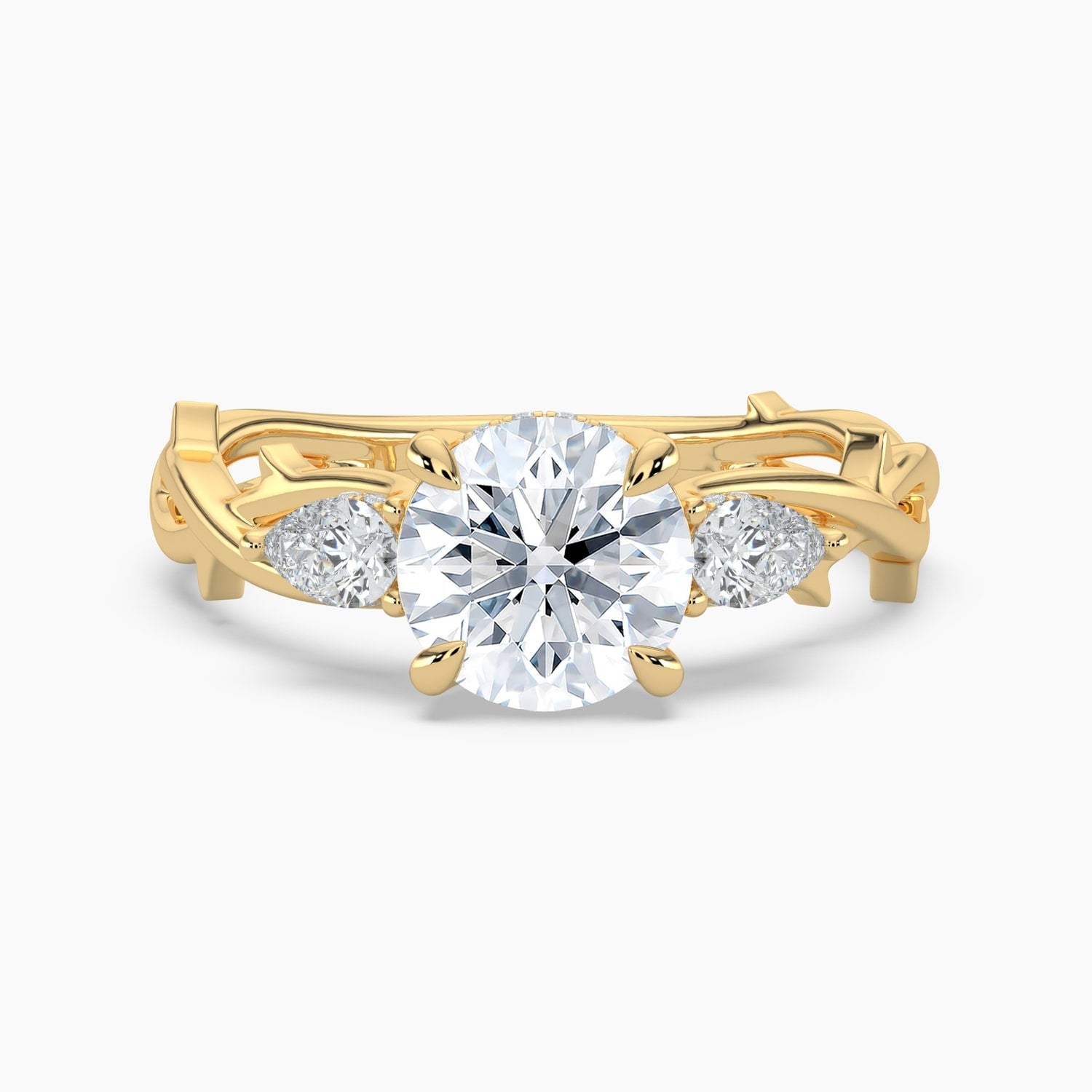 Auriya 14K Gold Lab Grown Diamond Round Thorn Vine Three Stone Hidden Halo Engagement Ring 1.34 5.34Ct. Tw. F G Vs