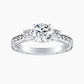 Auriya 14K Gold Lab Grown Diamond Round Three Stone Fern Leaf Antique Engagement Ring 1.32 5.32Ct. Tw. F G Vs