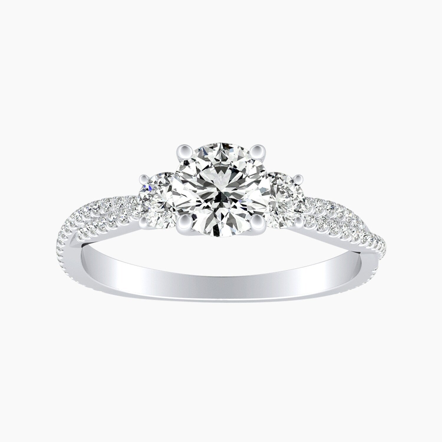 Auriya 14K Gold Lab Grown Diamond Round Three Stone Twisted Symmetrical Accent Engagement Ring 1.46 5.46Ct. Tw. F G Vs