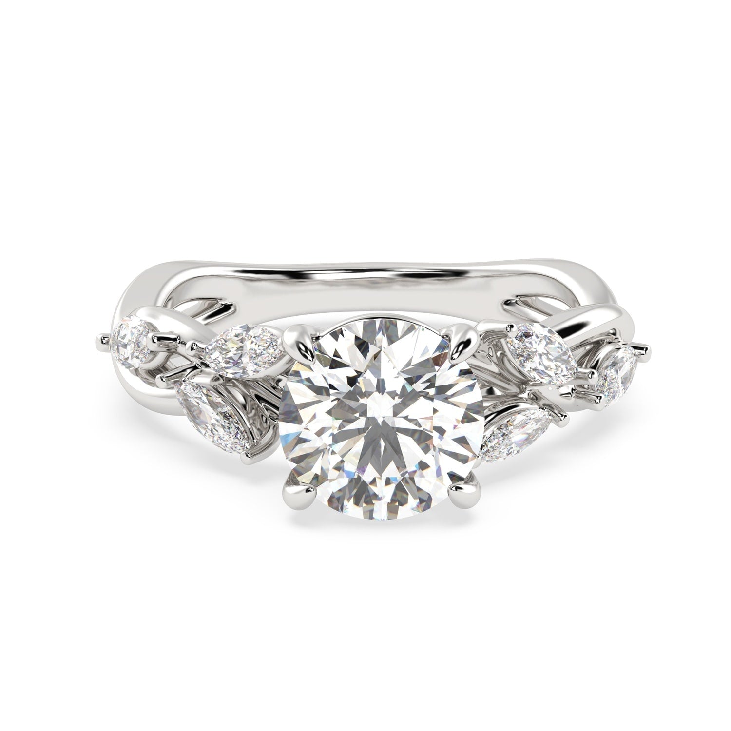 Auriya 14K Gold Lab Grown Diamond Round Twisted Marquise Vine Engagement Ring 1.36 5.36Ct. Tw. F G Vs