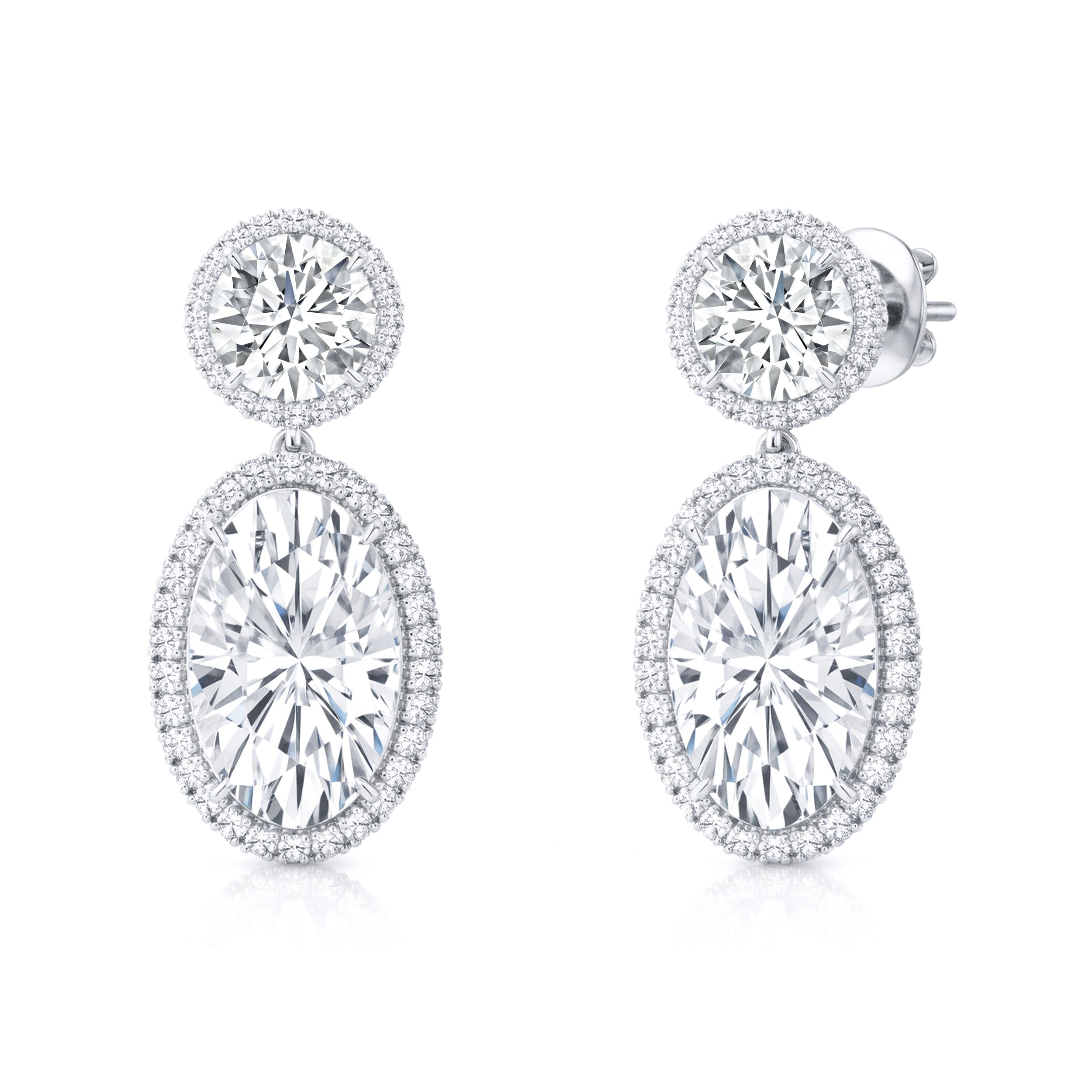 Auriya 14K Gold Oval Halo Drop Diamond Earrings 13.90Ct. Tw. F G Vs