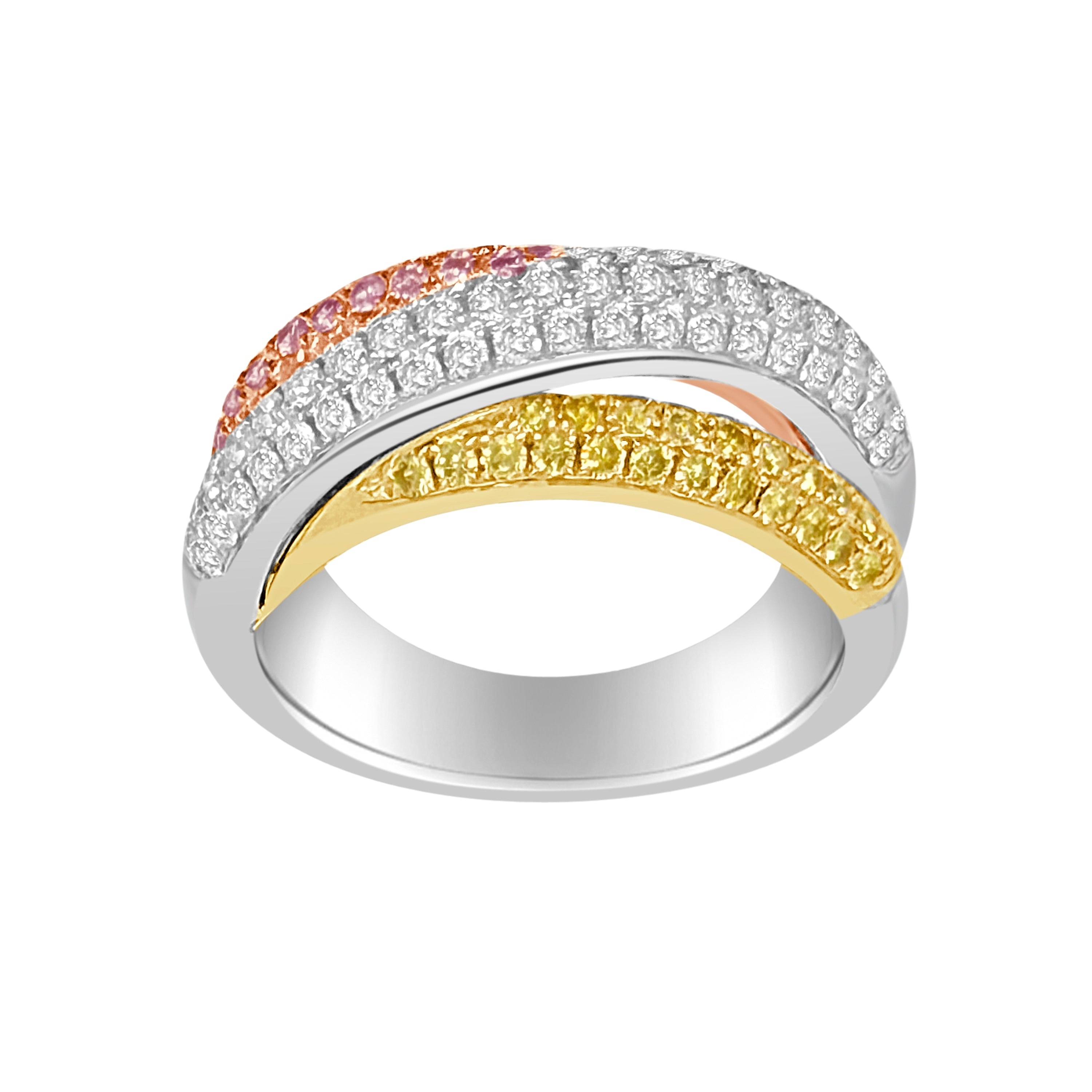 Auriya 14K Yellow Gold Tri Color Diamond Rolling Ring 0.55Ctw 0.26Ctw 0.26Ctw 1.07Ctw Total
