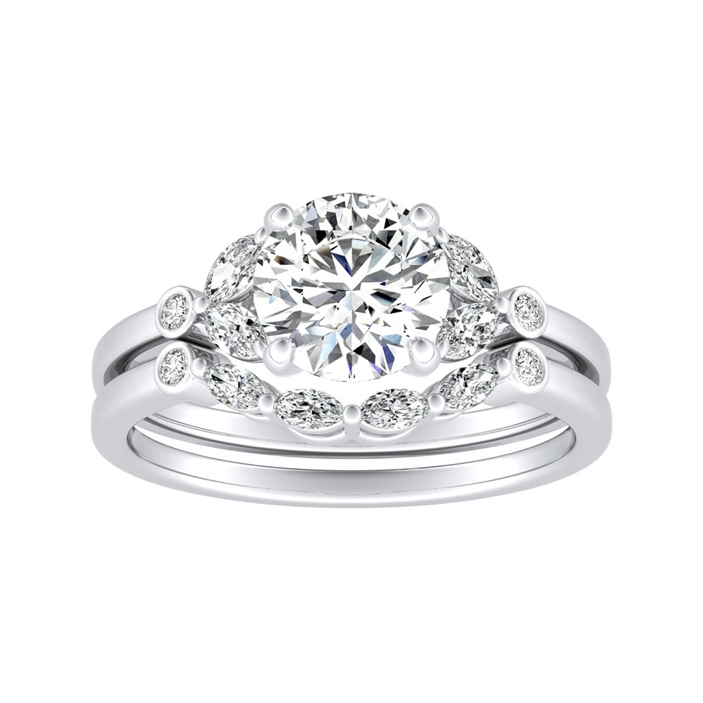 14K Gold 1 1 10Ct Tdw Floral Nature Inspired Diamond Engagement Ring Set By Auriya White H I