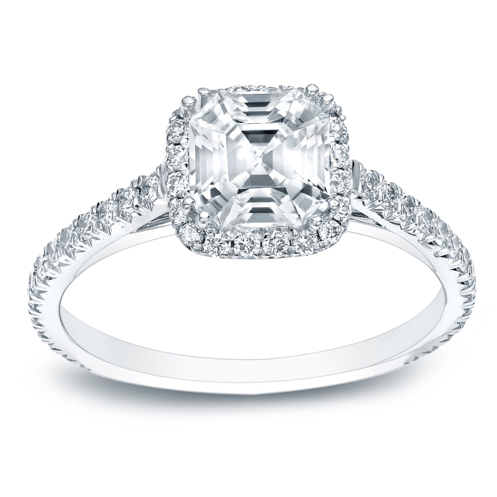 14K Gold 1 1 2Ct Tdw Certified Asscher Cut Diamond Halo Engagement Ring By Auriya