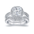 14K Gold Vintage 1 1 2Ct Tdw Certified Cushion Cut Halo Diamond Engagement Ring Set By Auriya
