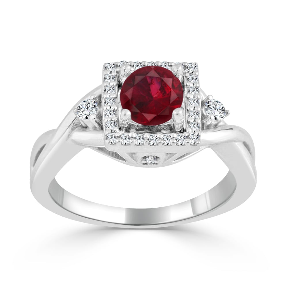 Auriya 14K Gold 1 2Ct Ruby And 1 3Ct Tdw Round Diamond Halo Engagement Ring