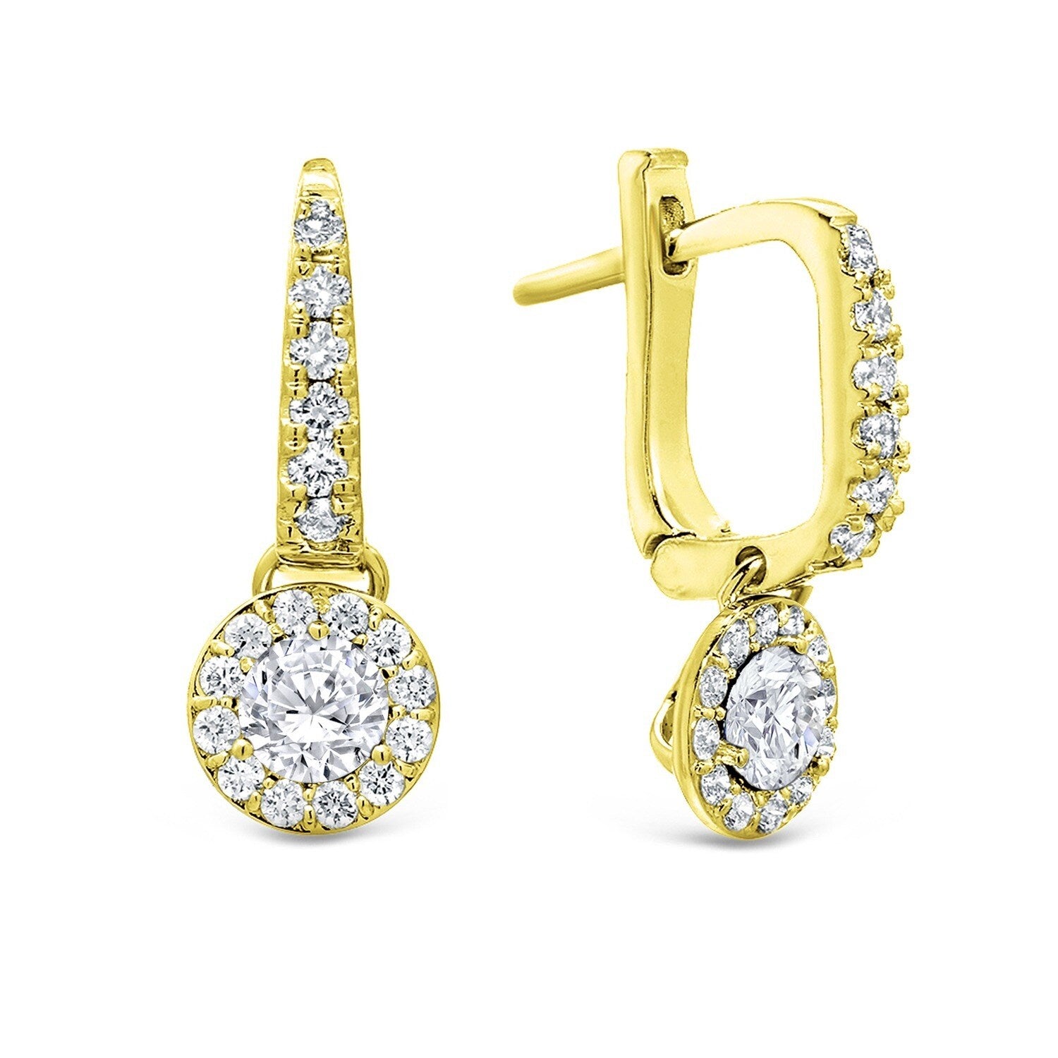 14K Gold Round 1 2Ct Tdw Diamond Halo Dangle Earrings By Auriya H I Si1 Si2