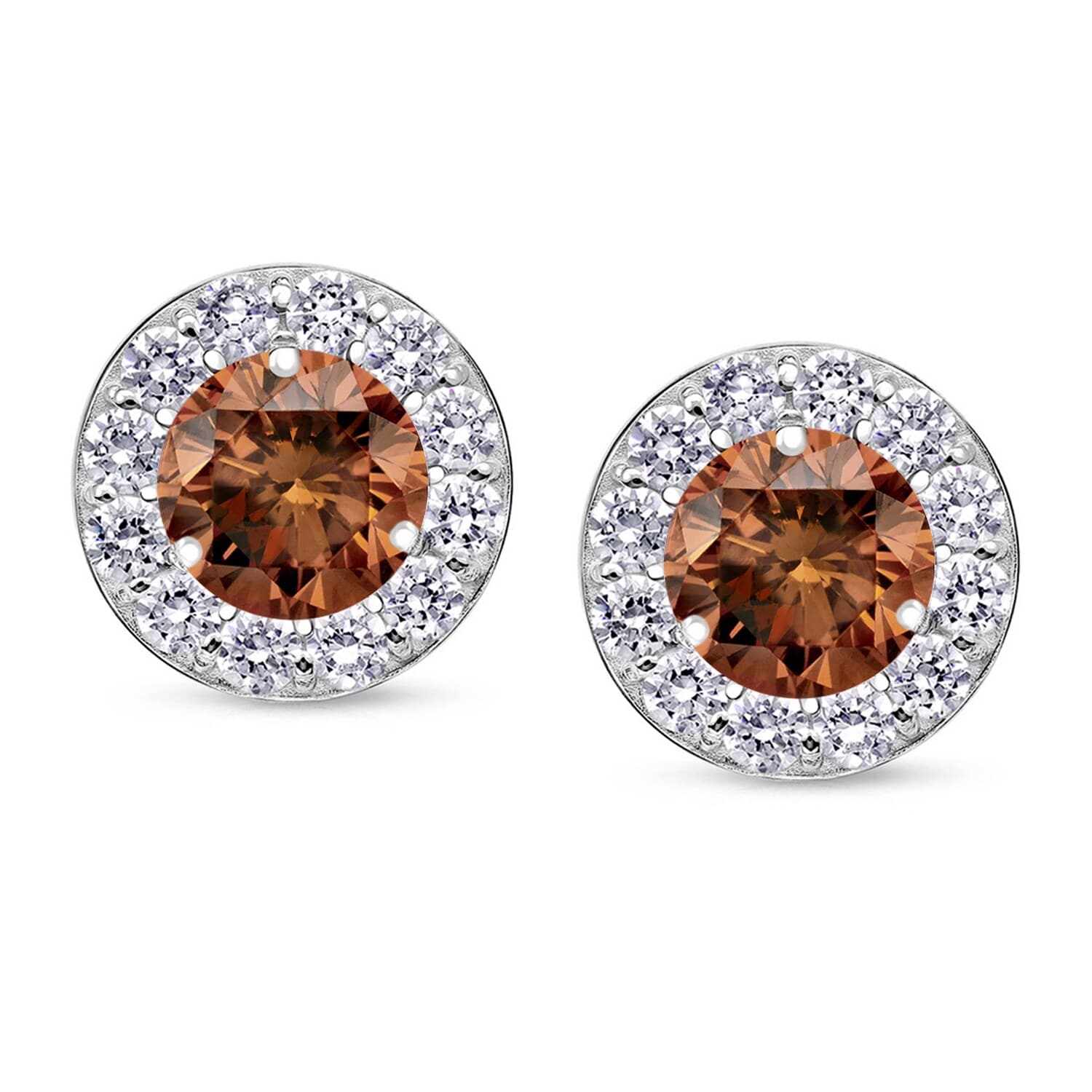 Auriya 14K Gold 1 2Ct To 2Ctw Brown Diamond Halo Stud Earrings I1 I2