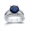 Auriya Round 1 3 4Ct Blue Sapphire And 3 4Ctw Diamond Engagement Ring Set 14K Gold