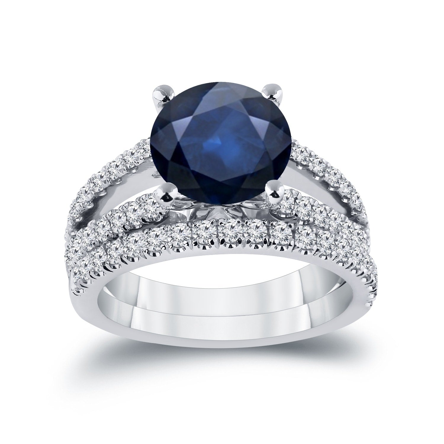 Auriya Round 1 3 4Ct Blue Sapphire And 3 4Ctw Diamond Engagement Ring Set 14K Gold