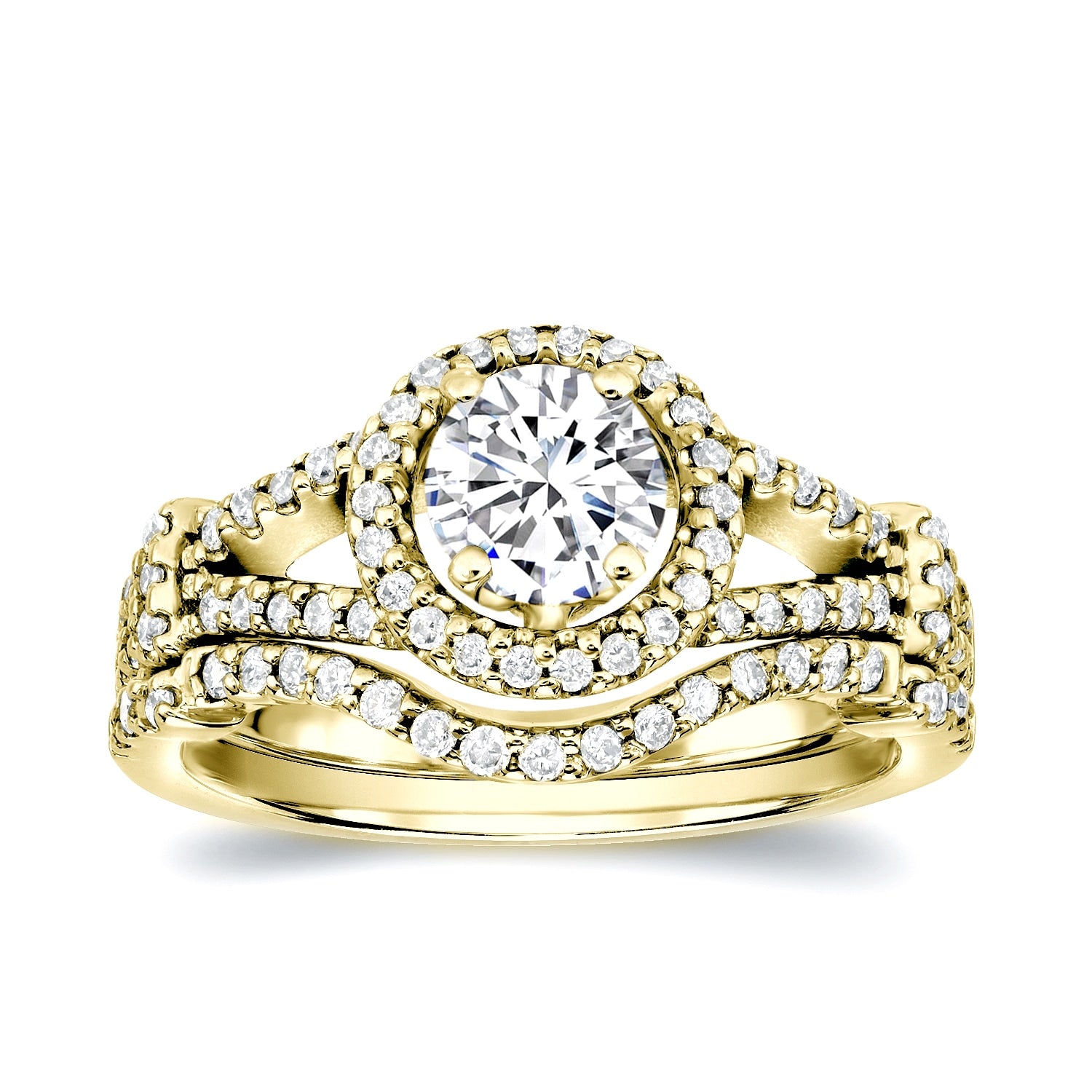 Auriya Modern 1 3 4Ct Tdw Round Diamond Halo Engagement Ring Set 14K Gold Certified