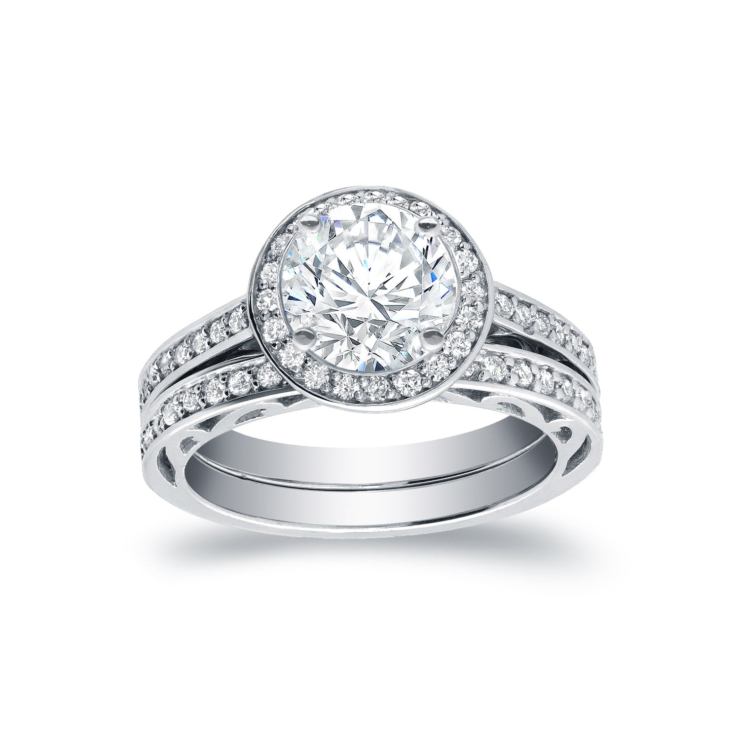 Auriya Modern 1 3 4Ct Tdw Round Diamond Halo Engagement Ring Set 14K Gold
