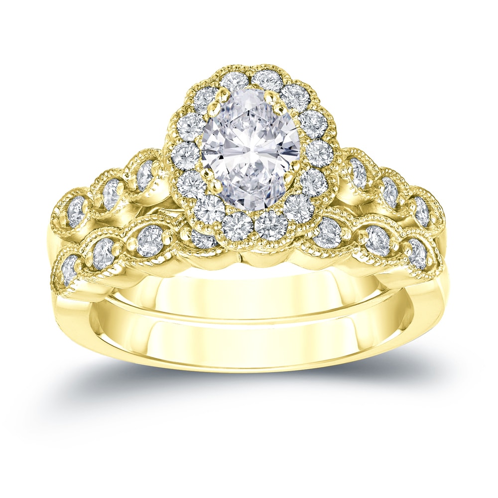 14K Gold Oval Shaped 1 3 5Ct Tdw Certified Diamond With Halo Engagement Ring Set By Auriya