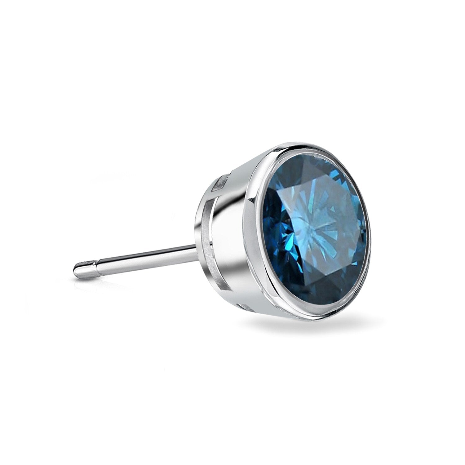 Auriya 14K Gold 1 4Ct Tdw Bezel Set Round Single 1 Blue Diamond Stud Earring