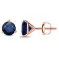 Auriya 3 Prong Martini 1 Carat Round Solitaire Blue Sapphire Stud Earrings 14K Gold