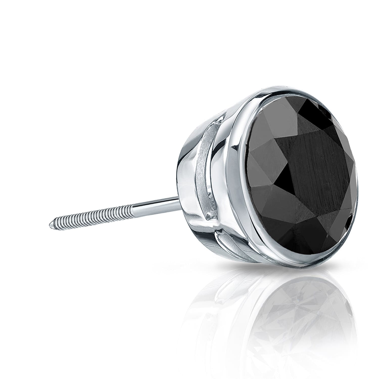 Auriya 14K Gold 1Ct Tdw Bezel Set Round Single 1 Black Diamond Stud Earring