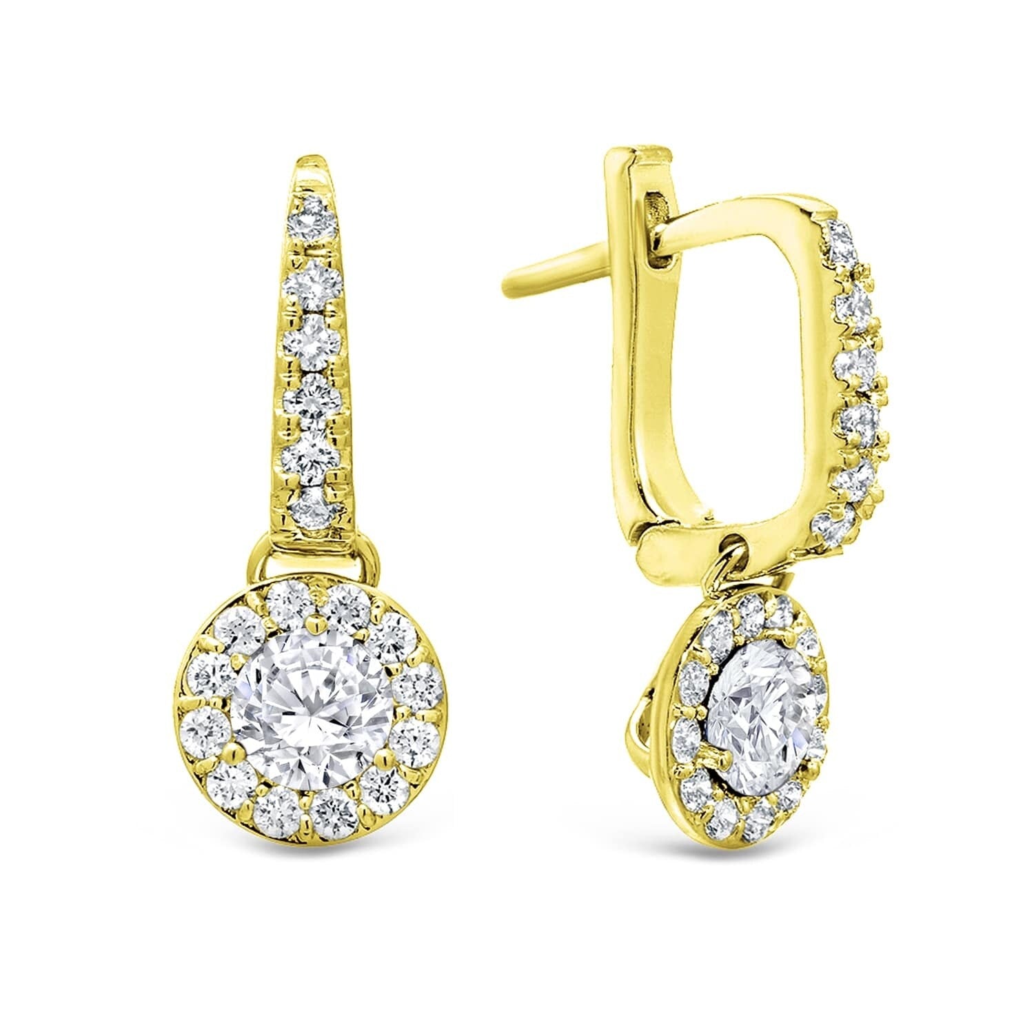 Auriya Round 1 Carat Tw Halo Dangle Diamond Earrings 14K Gold