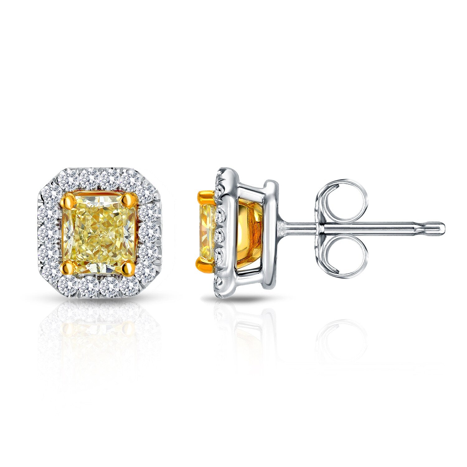 Auriya 14K Gold 1Ct Tdw Yellow Cushion Cut Diamond Earrings F G Vs1 Vs2