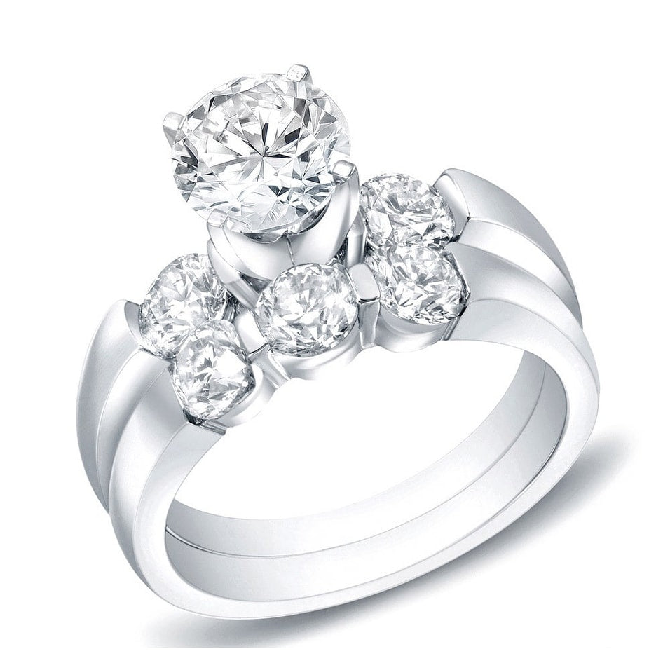 14K Gold 2 1 2Ct Tdw Round Three Stone Diamond Engagement Ring Set By Auriya