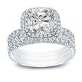 Auriya 14K Gold 2 1 2Ctw Cushion Cut Diamond Halo Engagement Ring And Wedding Band 3 Pc. Set