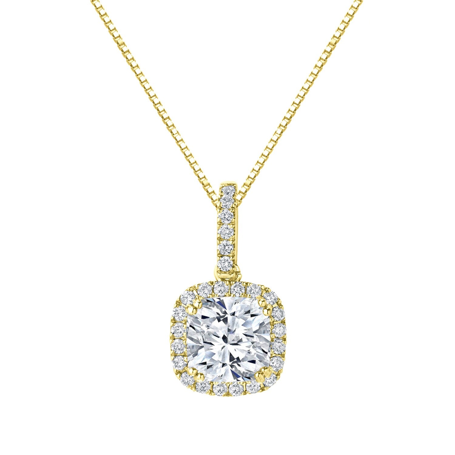 Auriya 14K Gold 2 1 4Ct Tdw Certified Cushion Cut Halo Diamond Necklace H I Si1 Si2