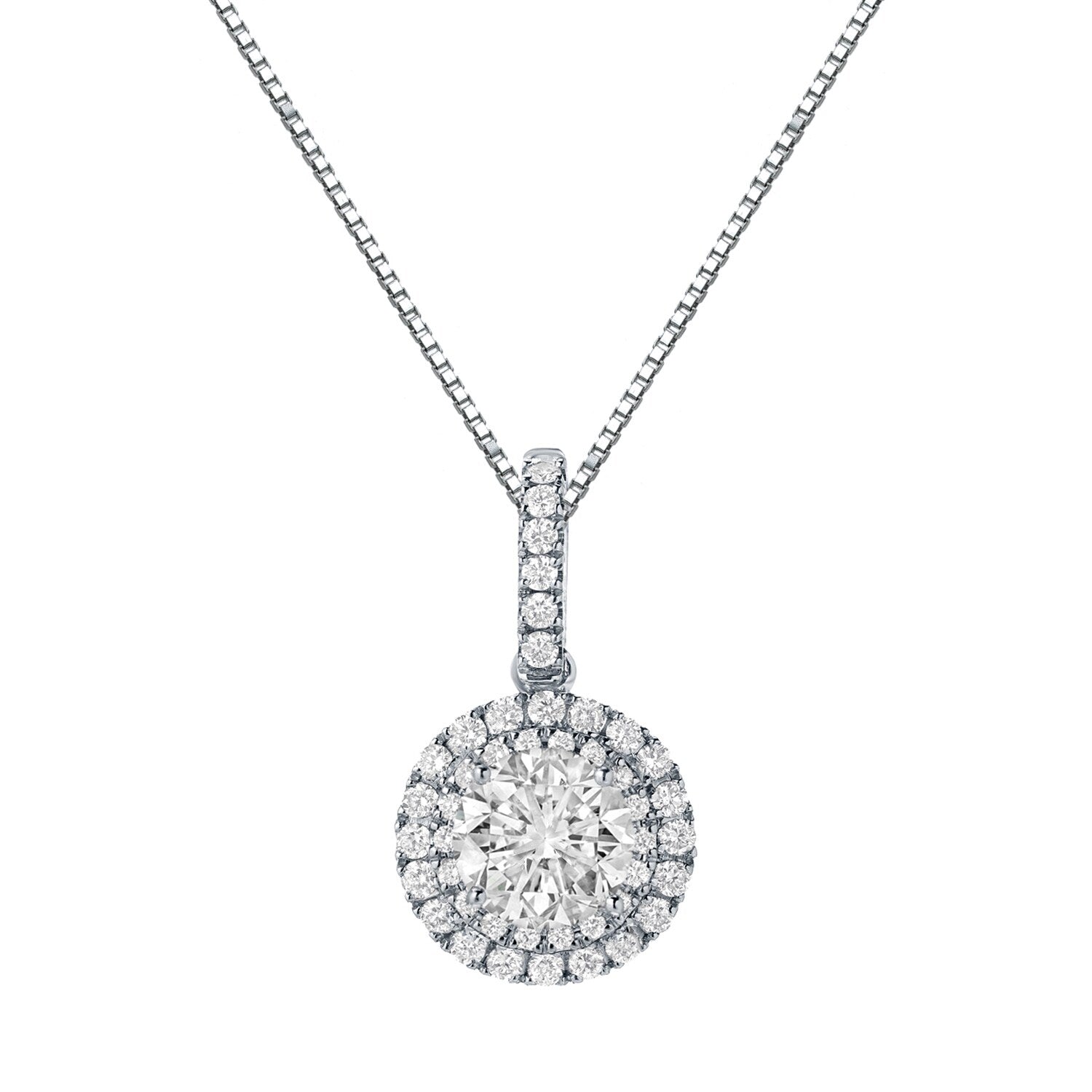 Auriya 14K Gold 2 1 8Ct Tdw Round Double Halo Diamond Necklace J K Si1 Si2