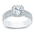 Auriya 2 2 5Ctw Cushion Cut Diamond Halo Engagement Ring And Wedding Band 3 Pc. Set 14K Gold